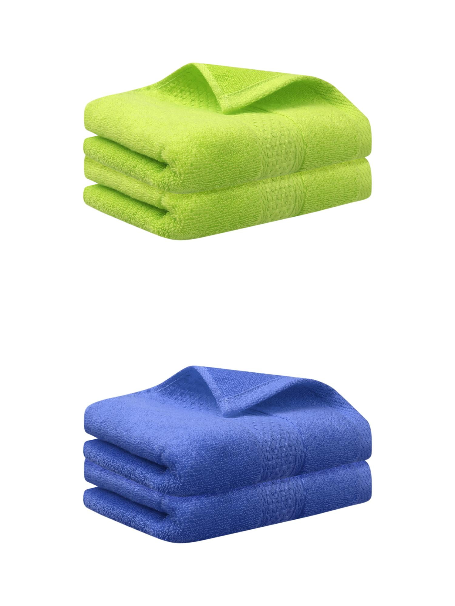 Unique Bargains 4 Pcs Cotton Textured Hand Towels Set Light Green/Blue 13"x30"