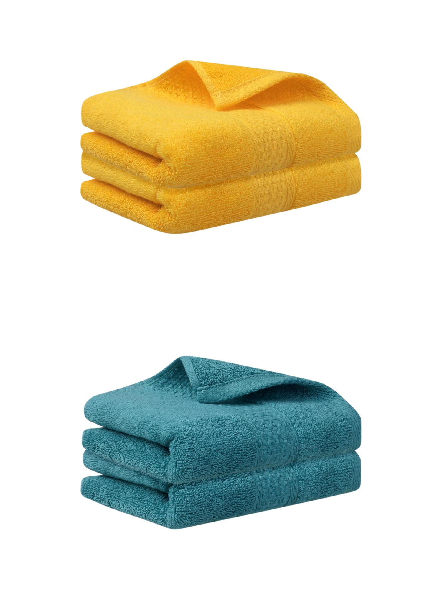 Unique Bargains 4 Pcs Cotton Textured Hand Towels Set Yellow/Dark Green 13"x30"