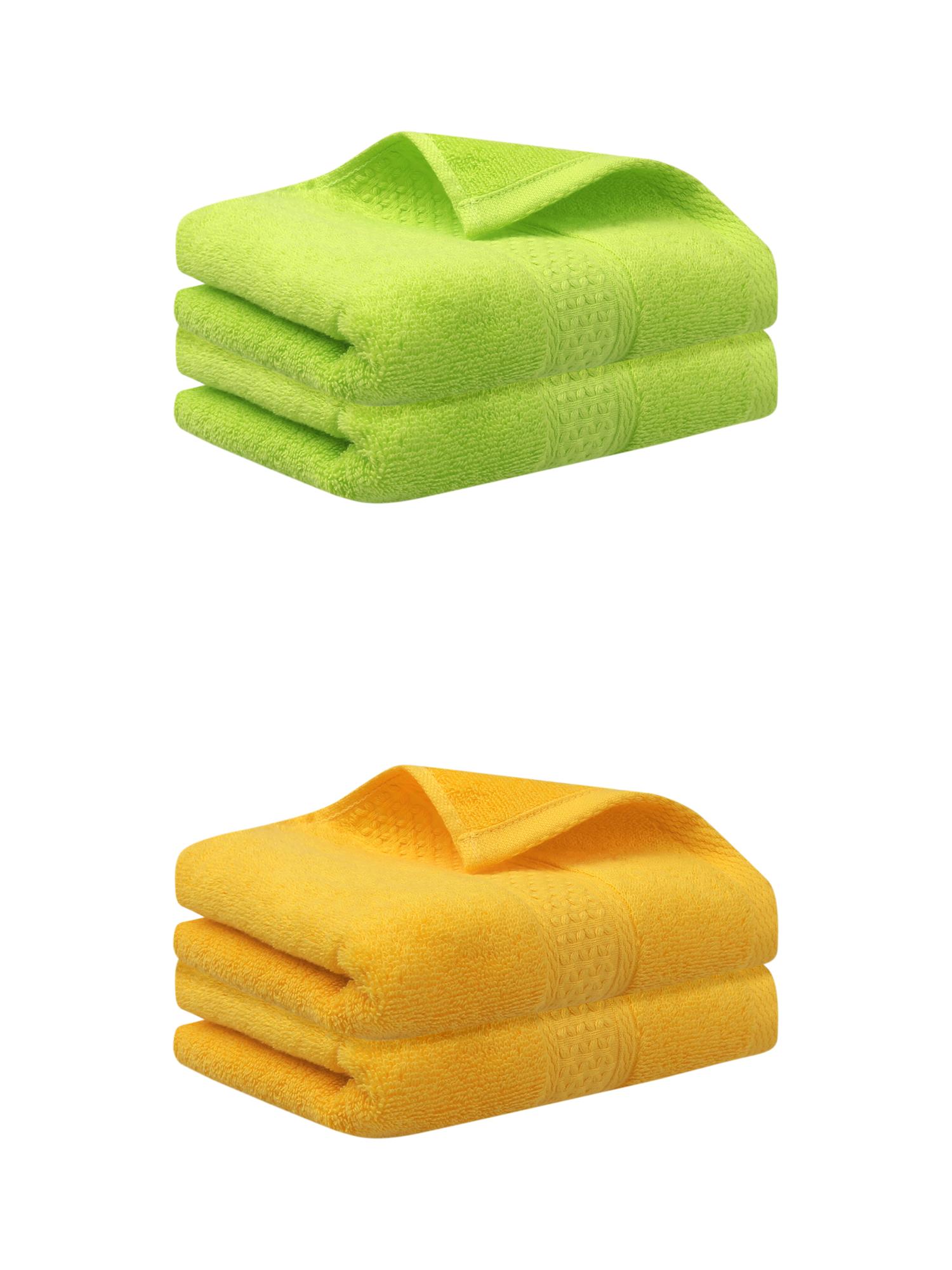 Unique Bargains 4 Pcs Cotton Textured Hand Towels Set Yellow/Light Green 13"x30"