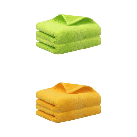 Unique Bargains 4 Pcs Cotton Textured Hand Towels Set Yellow/Light Green 13"x30"