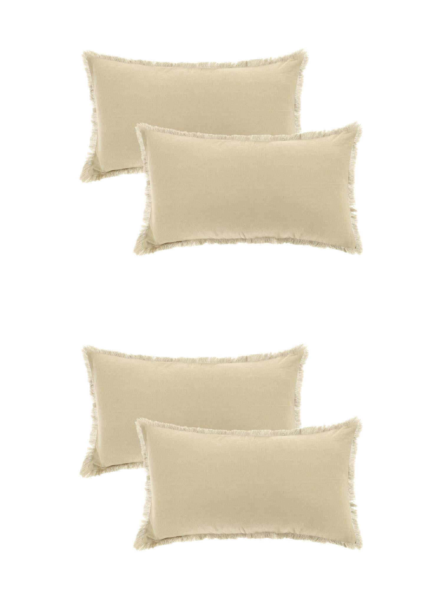 Unique Bargains 4 Pcs Cotton Throw Pillow Cover with Tassel Trim for Home Decor Beige 12" x 20"