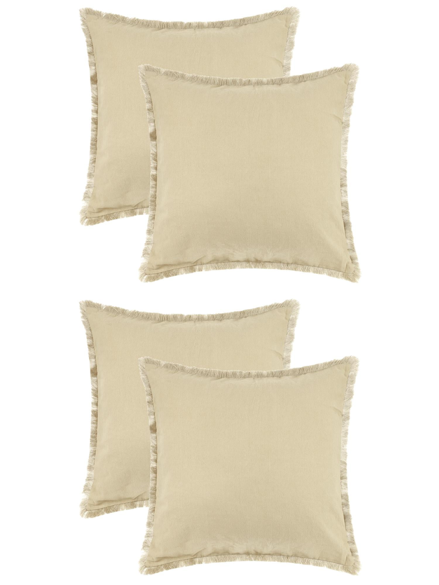 Unique Bargains 4 Pcs Cotton Throw Pillow Cover with Tassel Trim for Home Decor Beige 16" x 16"