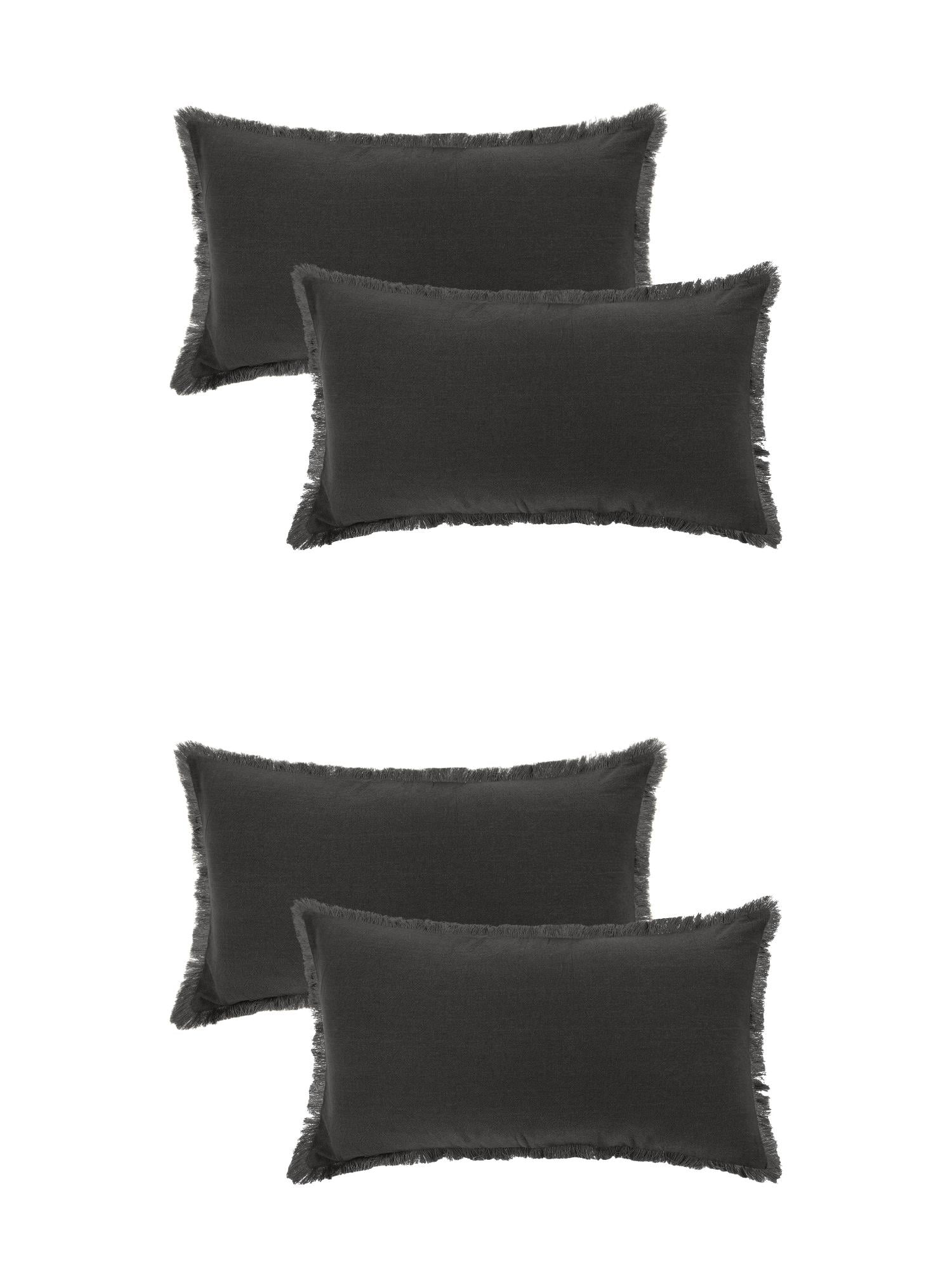 Unique Bargains 4 Pcs Cotton Throw Pillow Cover with Tassel Trim for Home Decor Gray 12" x 20"