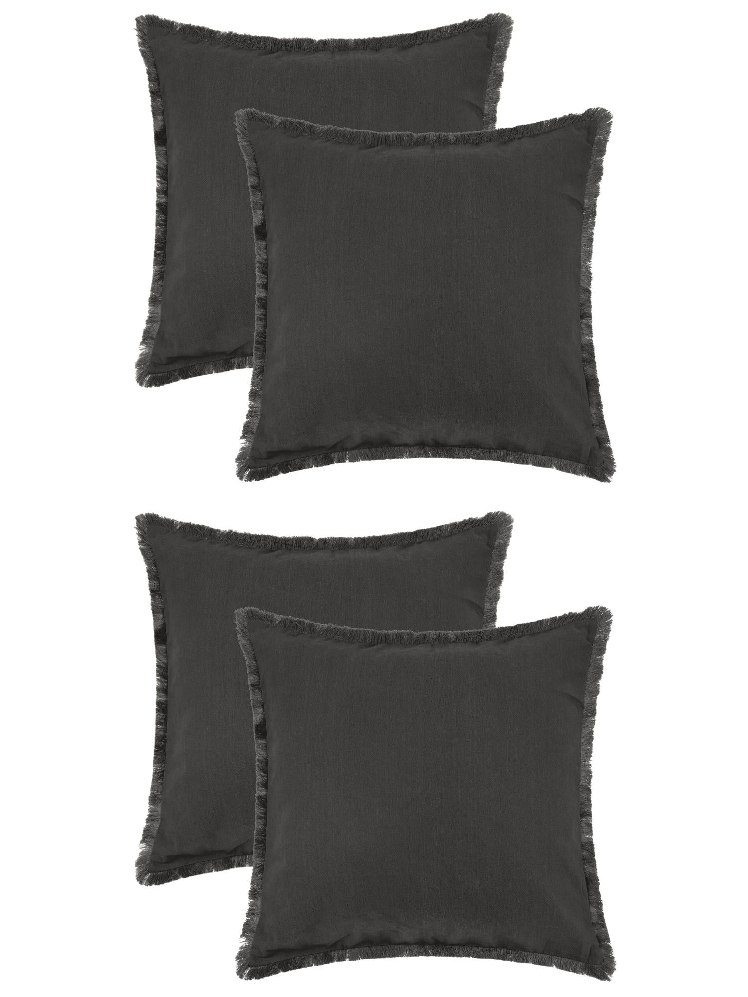 Unique Bargains 4 Pcs Cotton Throw Pillow Cover with Tassel Trim for Home Decor Gray 18" x 18"