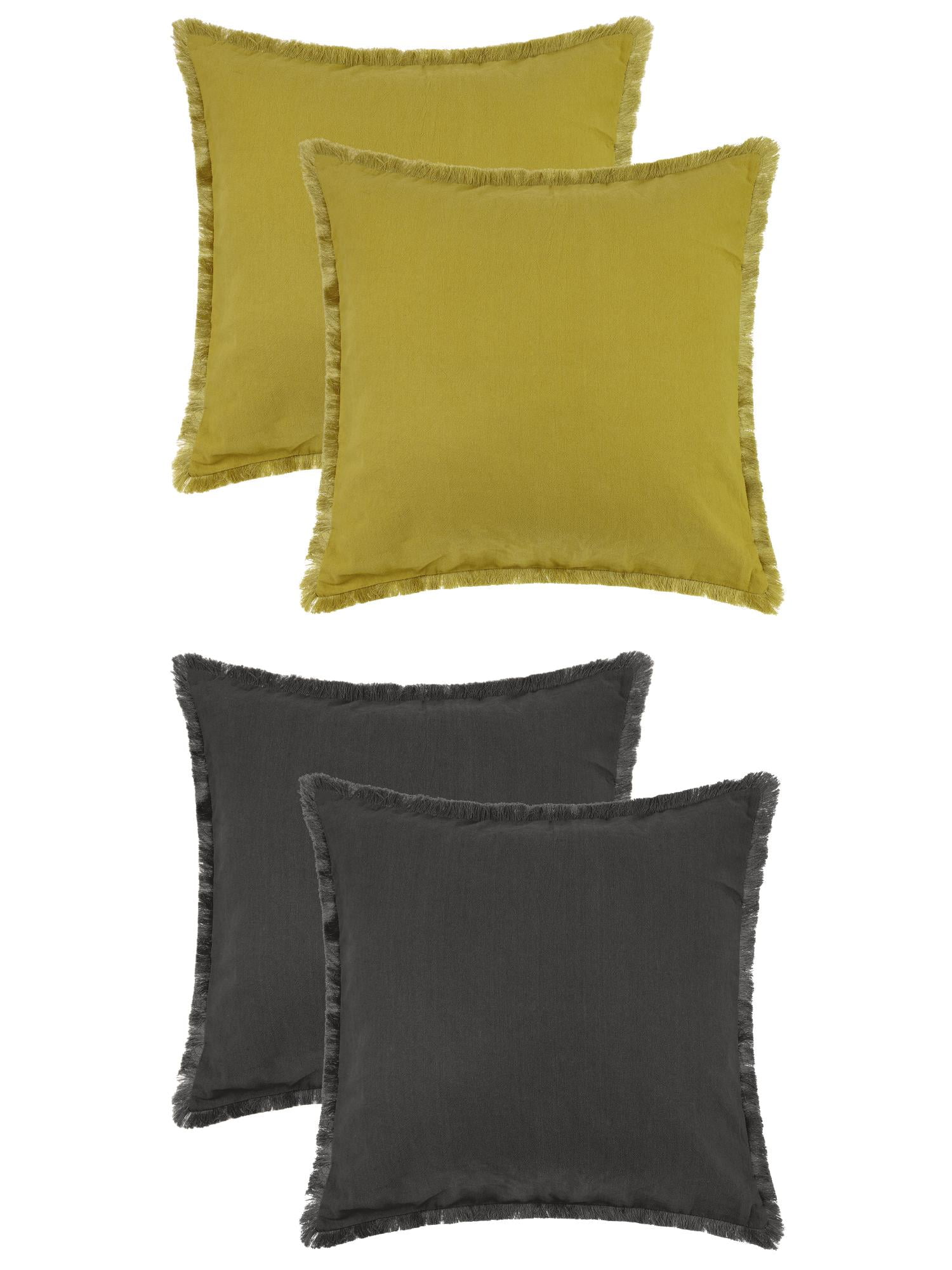 Unique Bargains 4 Pcs Cotton Throw Pillow Cover with Tassel Trim for Home Decor Gray/Yellow 18" x 18"