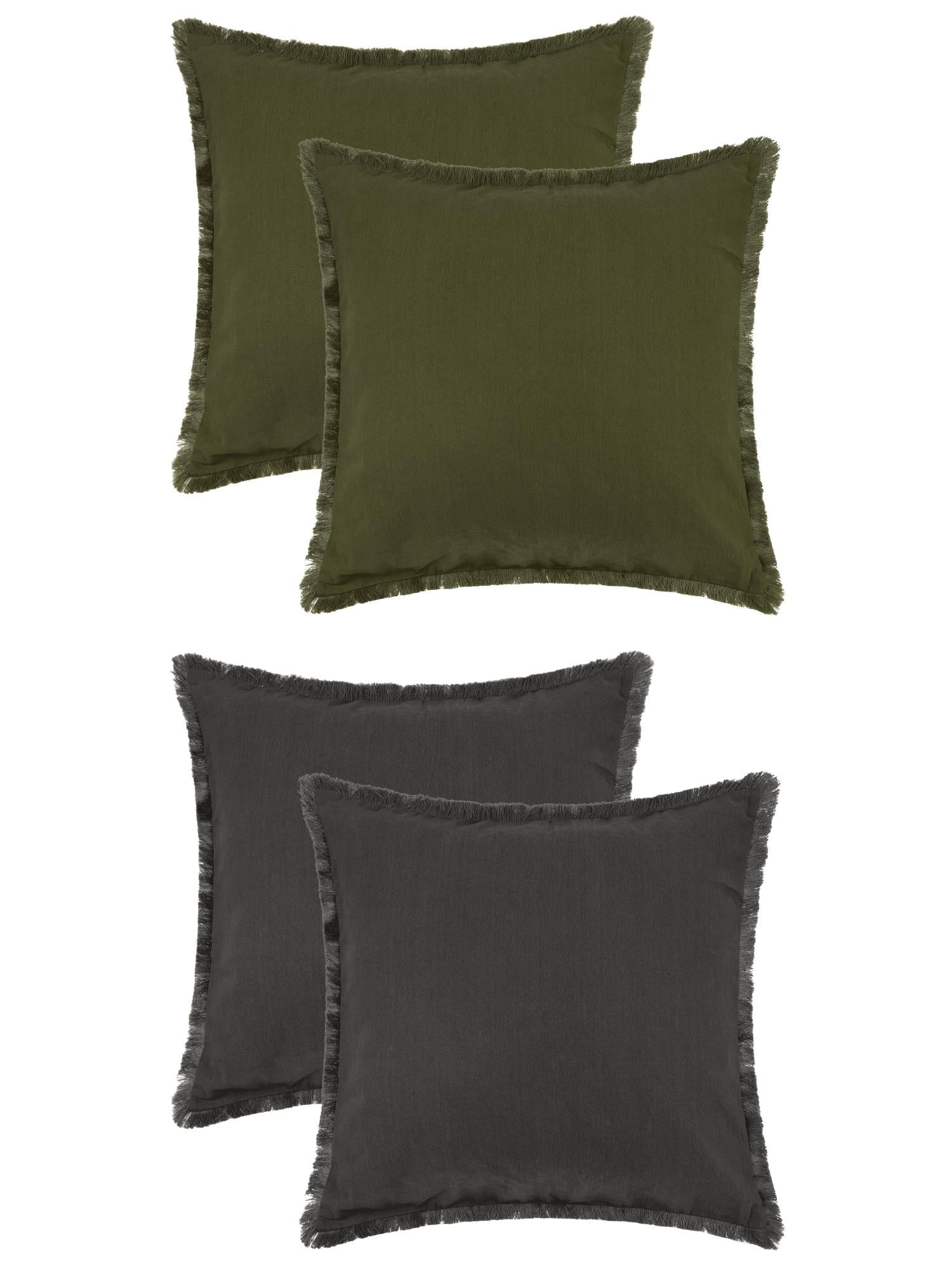 Unique Bargains 4 Pcs Cotton Throw Pillow Cover with Tassel Trim for Home Decor Green/Gray 18" x 18"