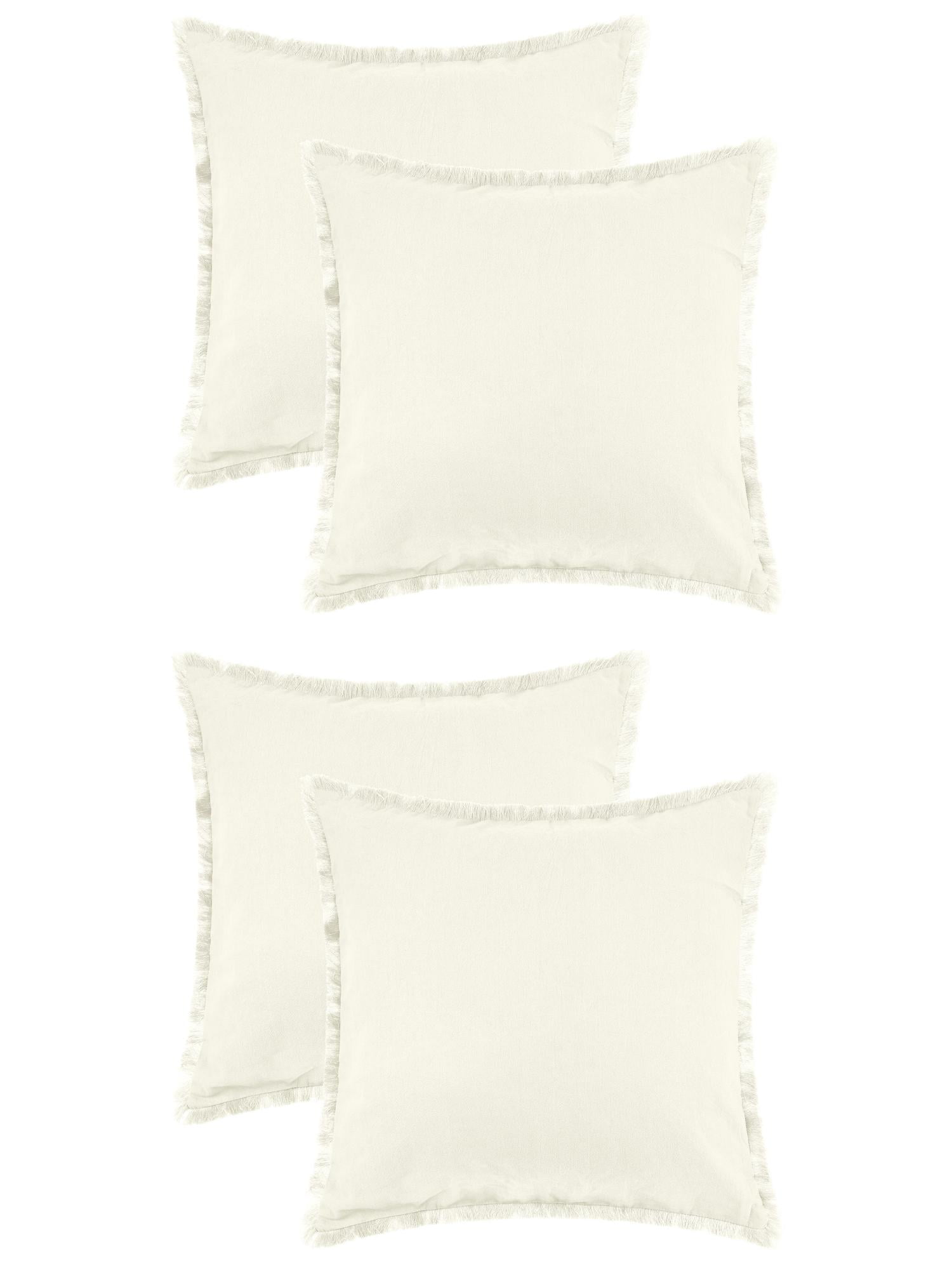 Unique Bargains 4 Pcs Cotton Throw Pillow Cover with Tassel Trim for Home Decor White 18" x 18"