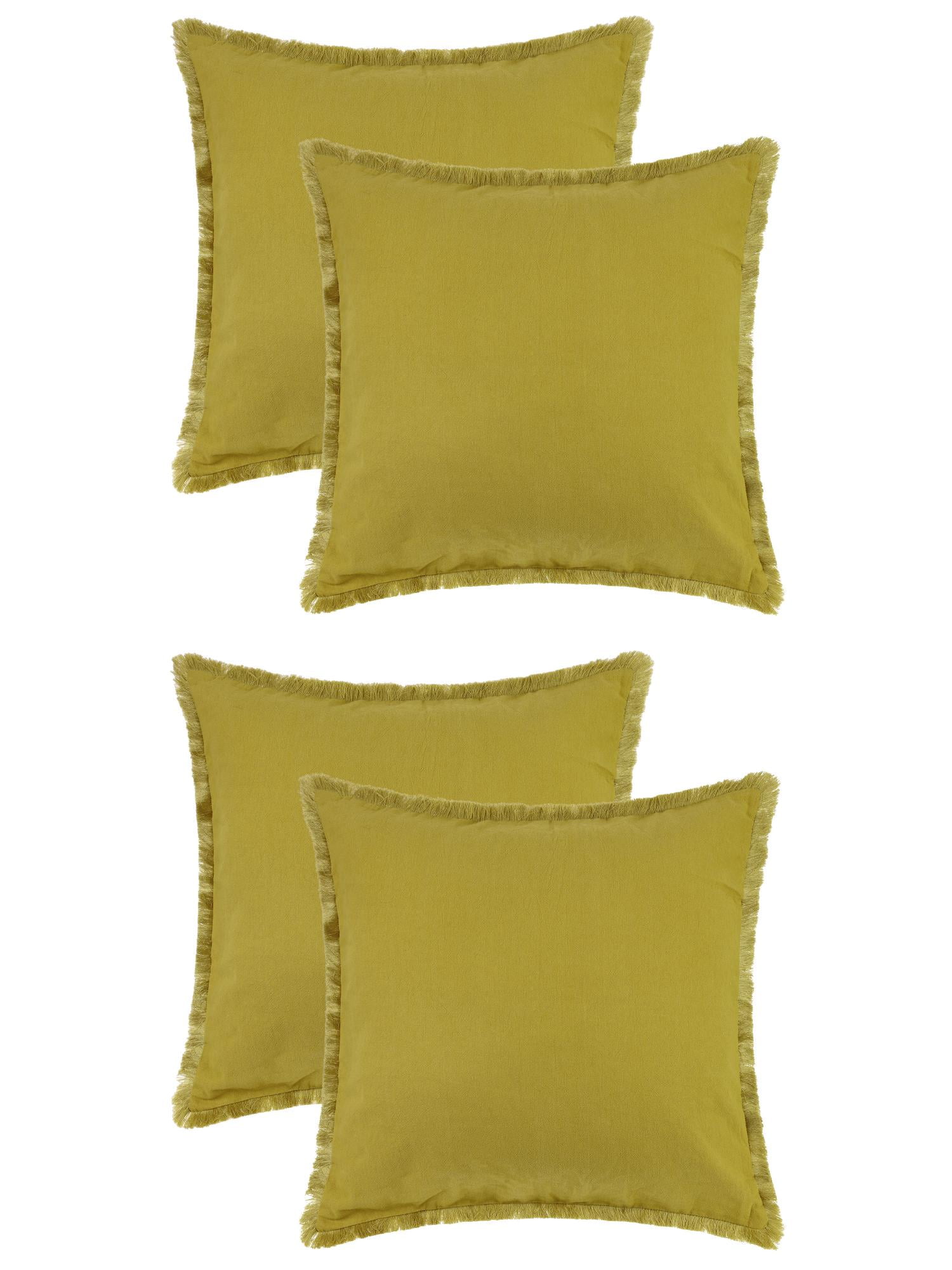 Unique Bargains 4 Pcs Cotton Throw Pillow Cover with Tassel Trim for Home Decor Yellow 18" x 18"