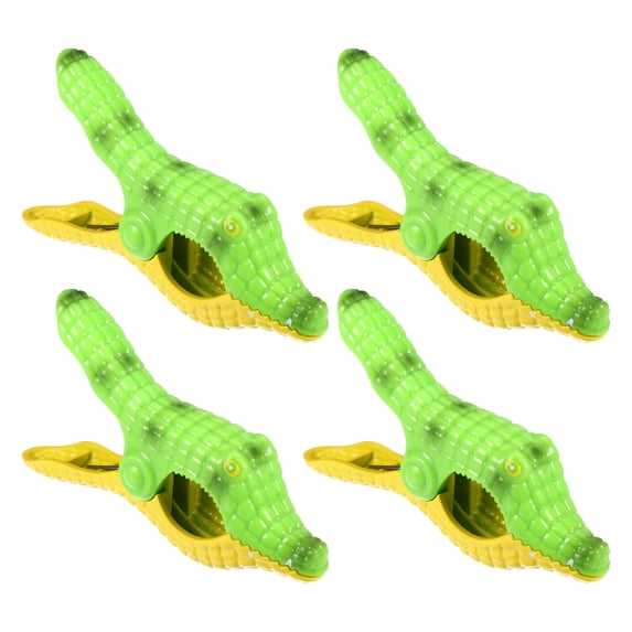 Unique Bargains 4 Pcs Crocodile ABS Metal Clothespins for Clothes Craft Pictures Party Green Yellow