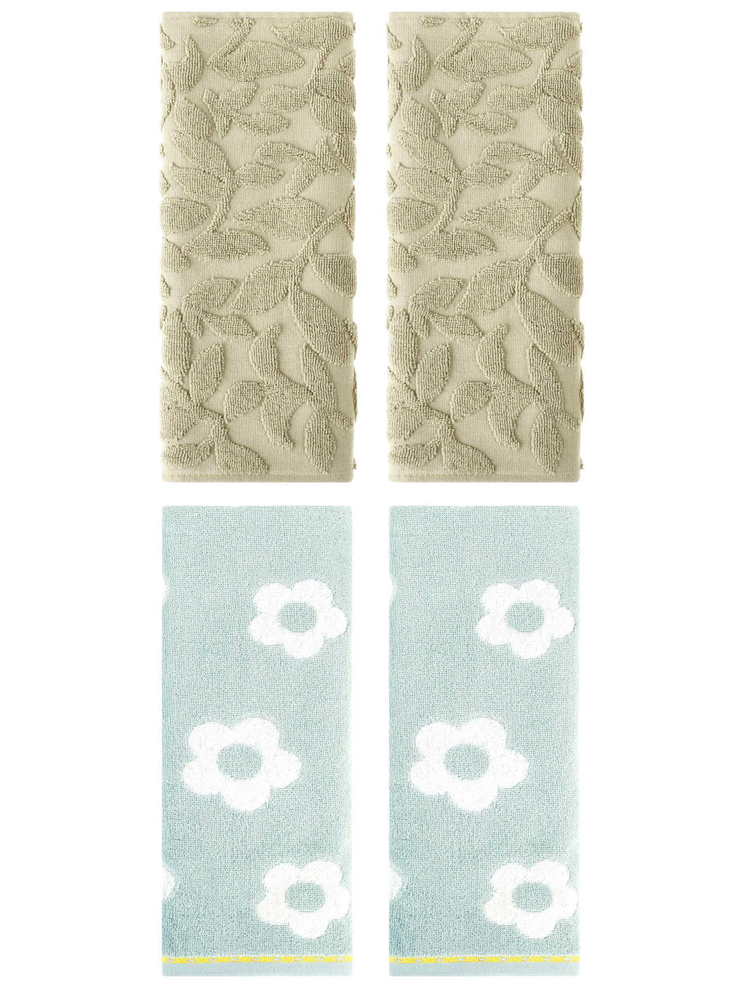 Unique Bargains 4 Pcs Cute Floral Cotton Soft Towels 14 x 30 Inch Green/Khaki