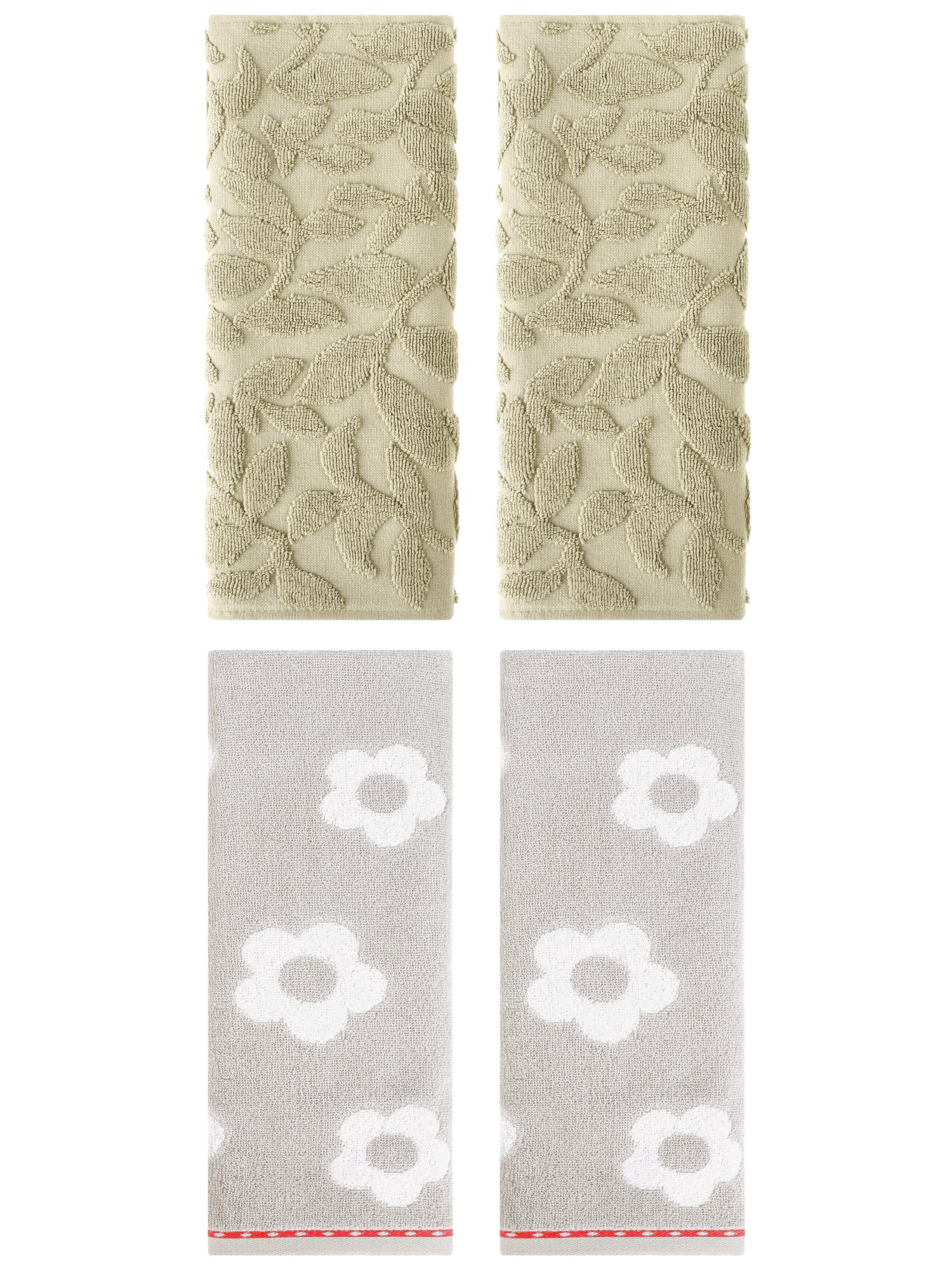 Unique Bargains 4 Pcs Cute Floral Cotton Soft Towels 14 x 30 Inch Grey/Khaki