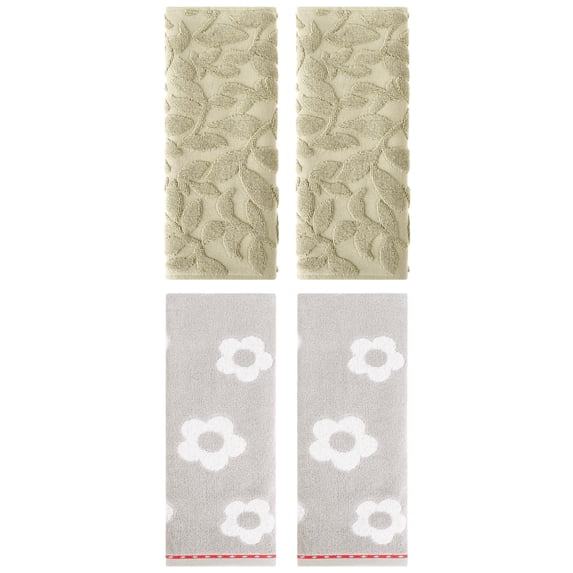 Unique Bargains 4 Pcs Cute Floral Cotton Soft Towels 14 x 30 Inch Grey/Khaki
