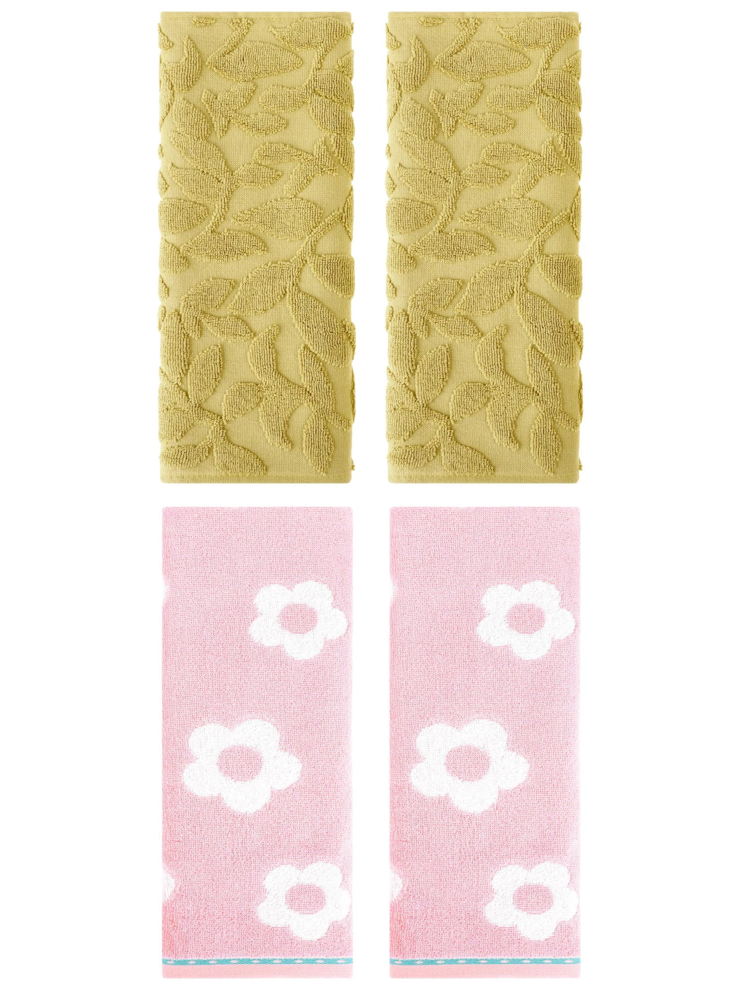 Unique Bargains 4 Pcs Cute Floral Cotton Soft Towels 14 x 30 Inch Pink/Yellow