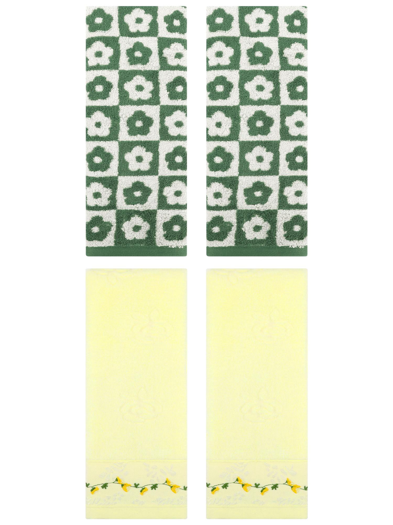 Unique Bargains 4 Pcs Cute Floral Soft Hand Towel Green/Light Yellow 14" x 30"/13" x 29"