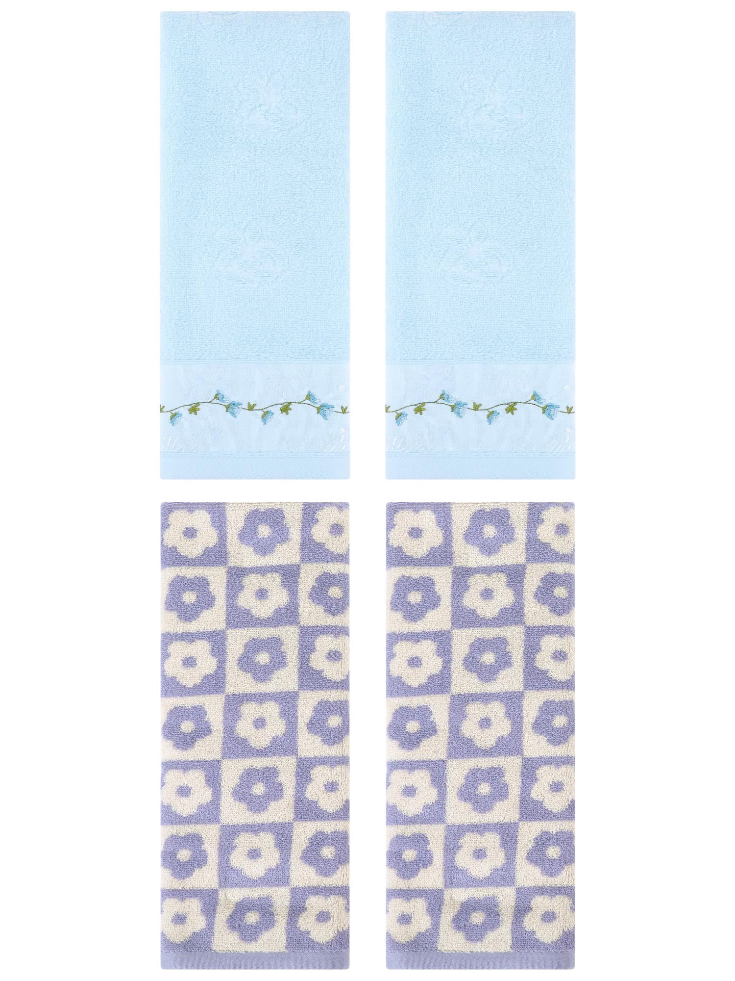 Unique Bargains 4 Pcs Cute Floral Soft Hand Towel Purple/Blue 14" x 30"/13" x 29"