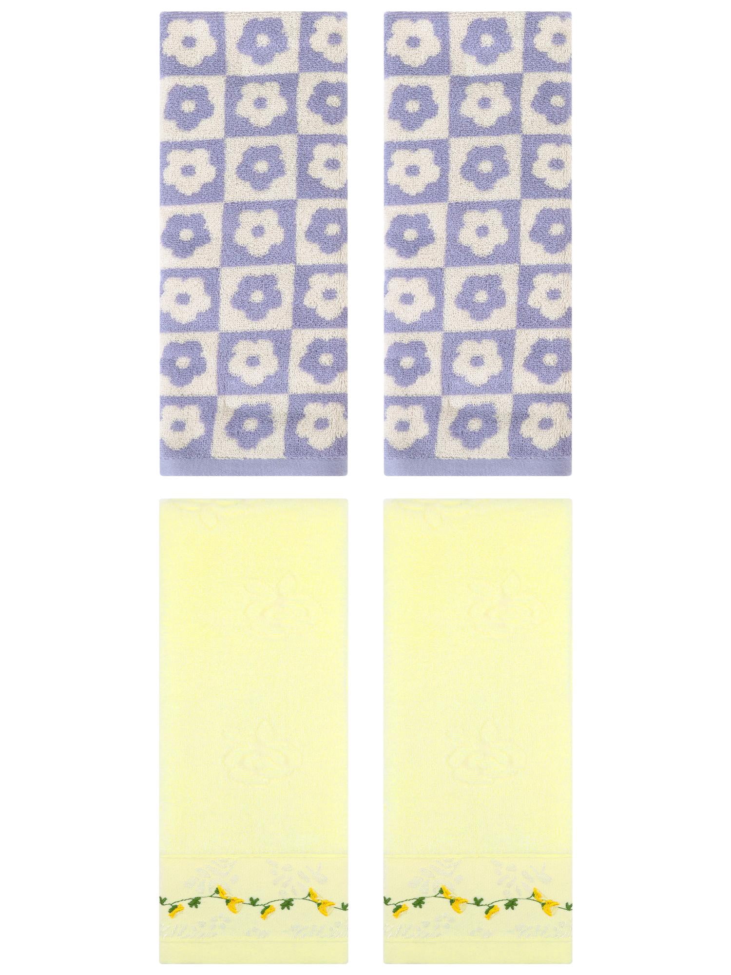 Unique Bargains 4 Pcs Cute Floral Soft Hand Towel Purple/Light Yellow 14" x 30"/13" x 29"