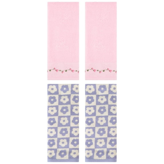 Unique Bargains 4 Pcs Cute Floral Soft Hand Towel Purple/Pink 14" x 30"/13" x 29"