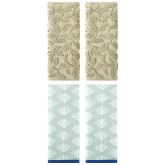 Unique Bargains 4 Pcs Cute Pattern Cotton Soft Towels 14 x 30 Inch Green/Khaki