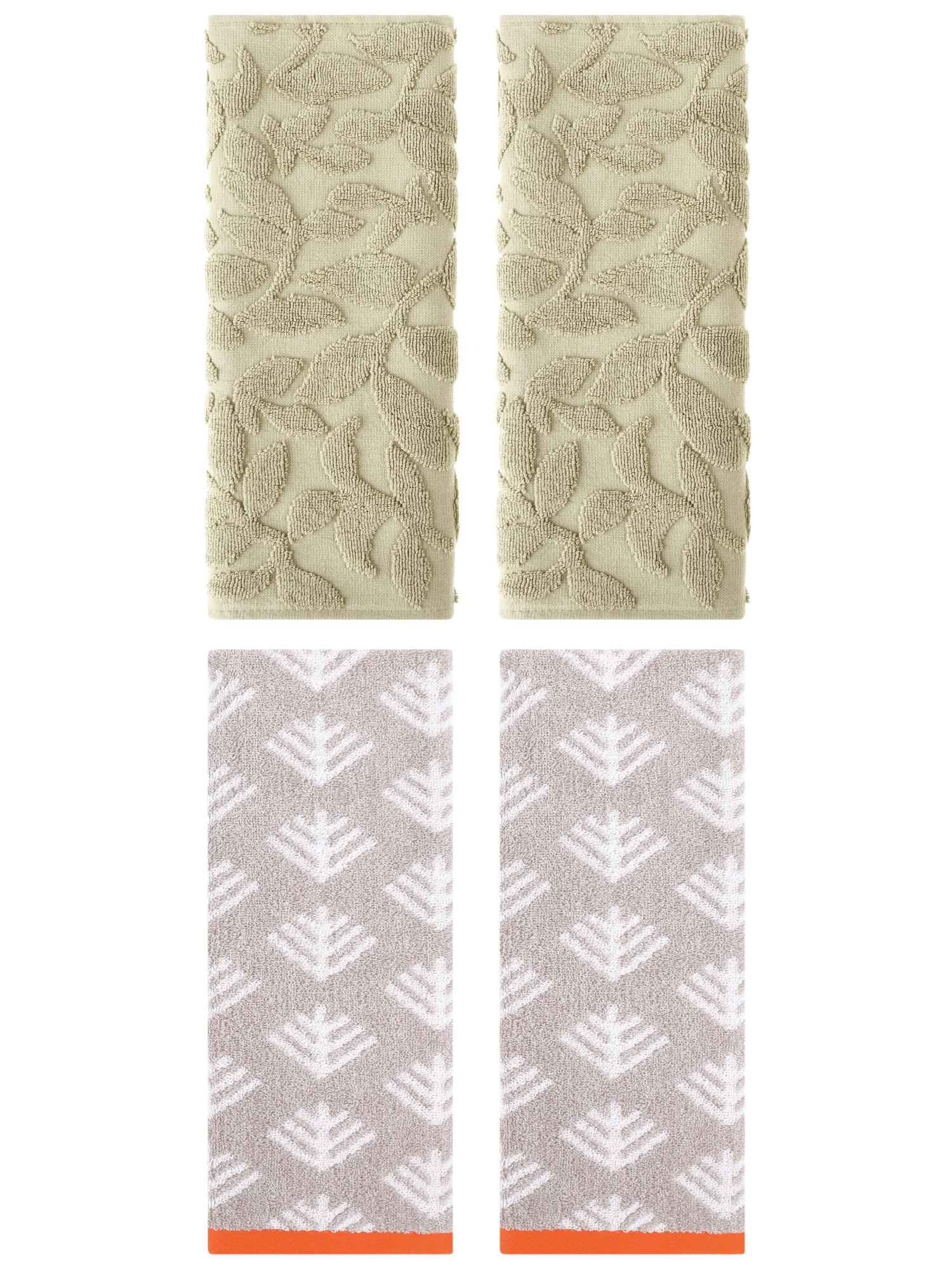 Unique Bargains 4 Pcs Cute Pattern Cotton Soft Towels 14 x 30 Inch Light Grey/Khaki
