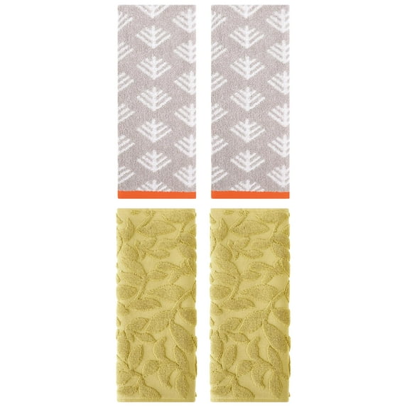 Unique Bargains 4 Pcs Cute Pattern Cotton Soft Towels 14 x 30 Inch Light Grey/Yellow