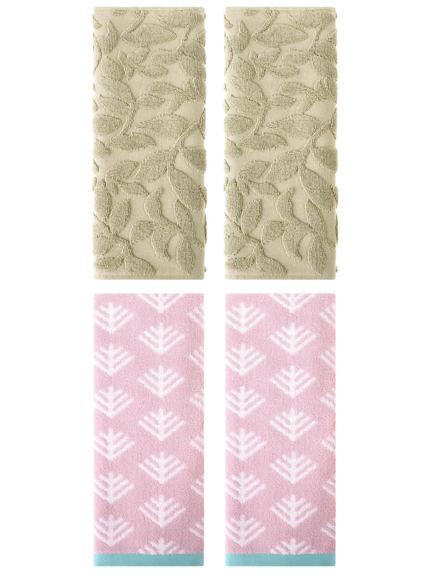 Unique Bargains 4 Pcs Cute Pattern Cotton Soft Towels 14 x 30 Inch Pink/Khaki