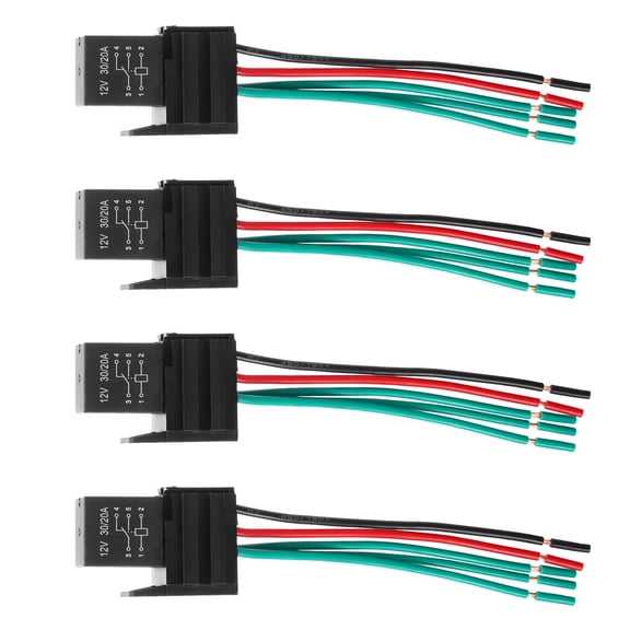 Unique Bargains 4 Pcs DC 12V 30A SPDT Automotive Car Relay 5 Pin 5 Wires with Harness Socket Plug