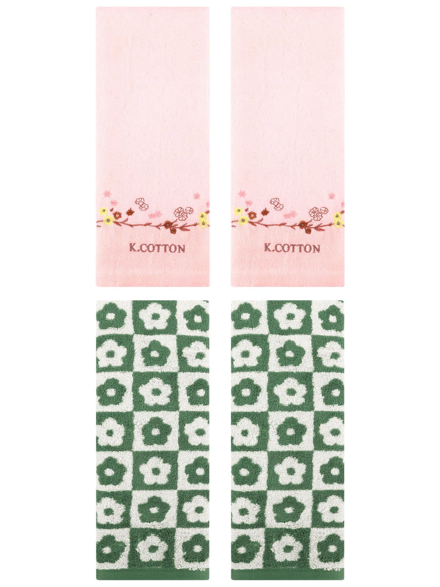 Unique Bargains 4 Pcs Decorative Hand Towel Green/Pink 14" x 30"/13" x 29"