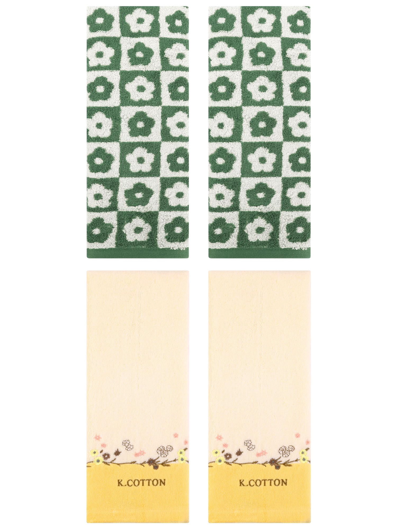 Unique Bargains 4 Pcs Decorative Hand Towel Green/Yellow 14" x 30"/13" x 29"