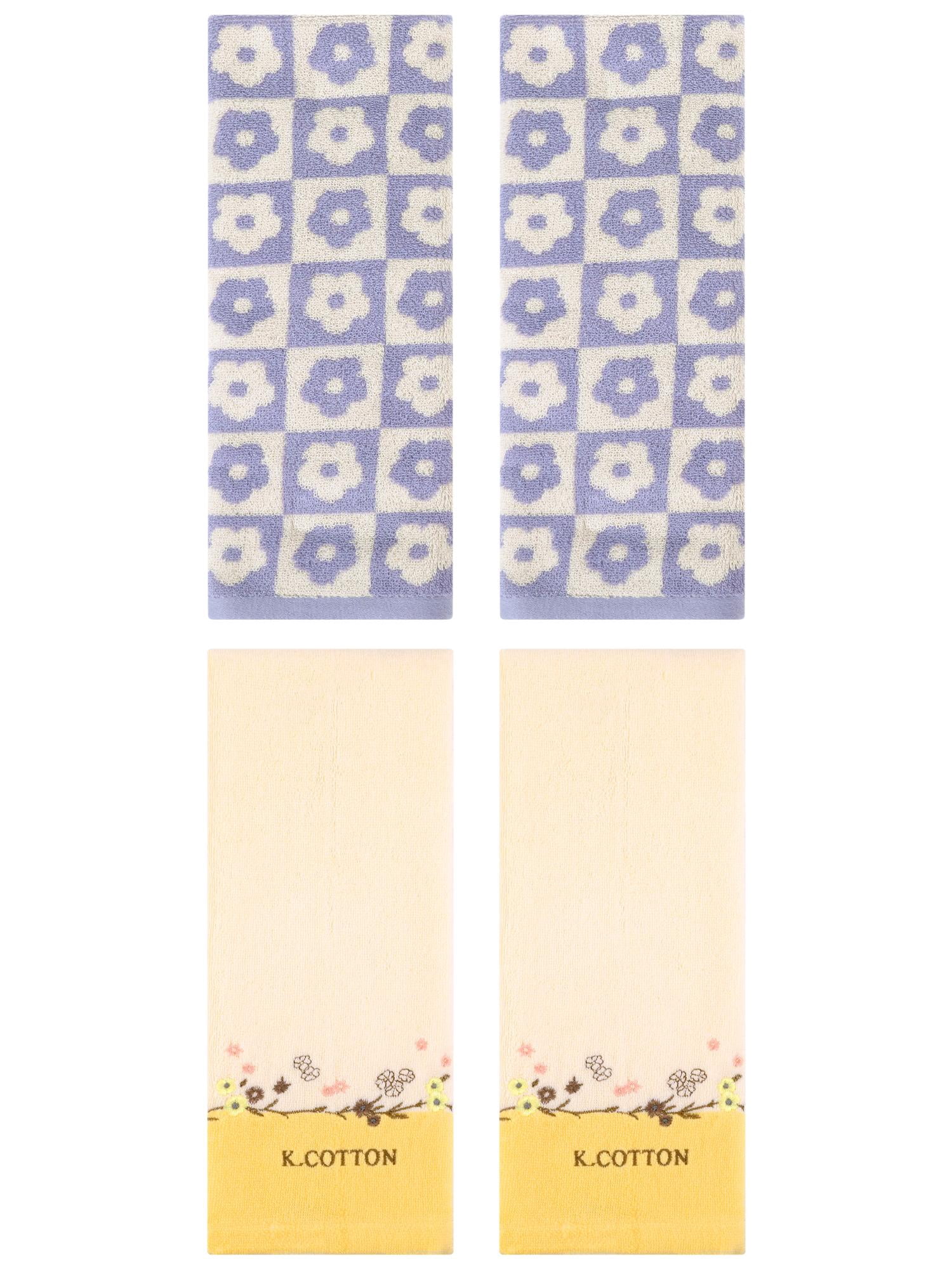Unique Bargains 4 Pcs Decorative Hand Towel Purple/Yellow 14" x 30"/13" x 29"