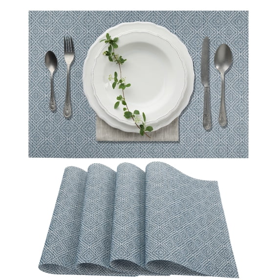 Unique Bargains 4 Pcs Diamond Pattern Polyester Heat Resistant Washable Placemats Blue