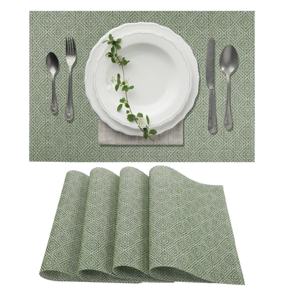 Unique Bargains 4 Pcs Diamond Pattern Polyester Heat Resistant Washable Placemats Green