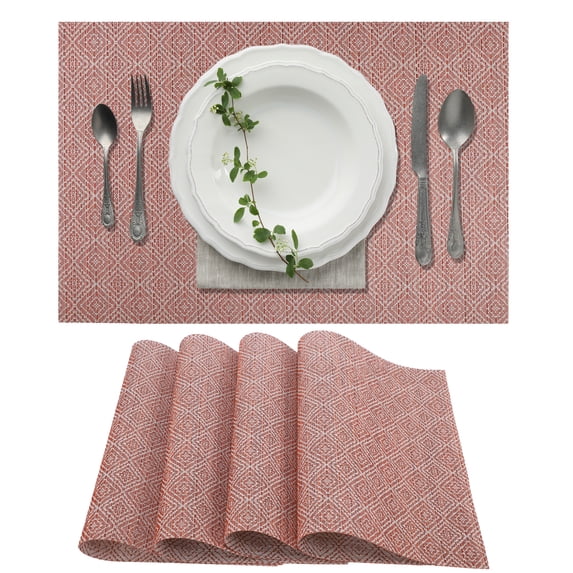 Unique Bargains 4 Pcs Diamond Pattern Polyester Heat Resistant Washable Placemats Red