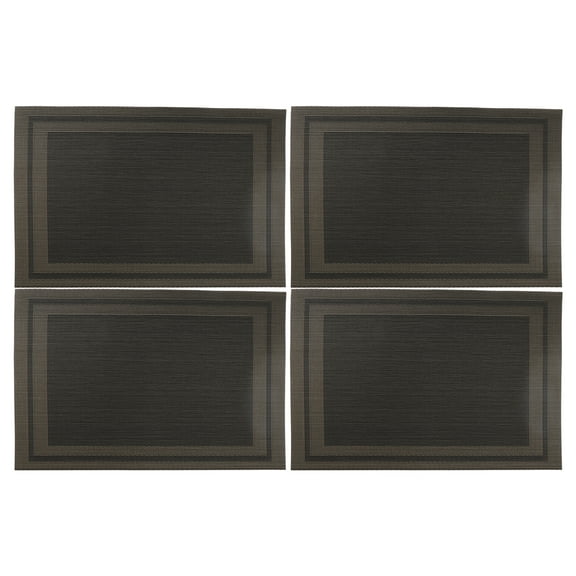 Unique Bargains 4 Pcs Double Frame Pattern Placemats PET Place Mats for Kitchen Table Washable Table Mats Black