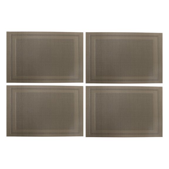 Unique Bargains 4 Pcs Double Frame Pattern Placemats PET Place Mats for Kitchen Table Washable Table Mats Brown