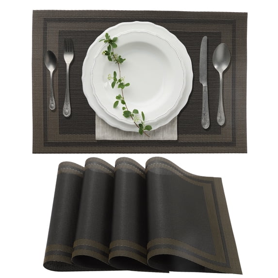Unique Bargains 4 Pcs Double Frame Placemats PET Place Mats for Kitchen Dining Black