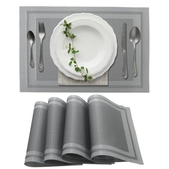 Unique Bargains 4 Pcs Double Frame Placemats PET Place Mats for Kitchen Dining Gray