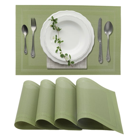 Unique Bargains 4 Pcs Double Frame Placemats PET Place Mats for Kitchen Dining Green