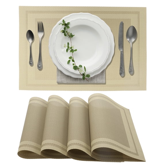 Unique Bargains 4 Pcs Double Frame Placemats PET Place Mats for Kitchen Dining Yellow