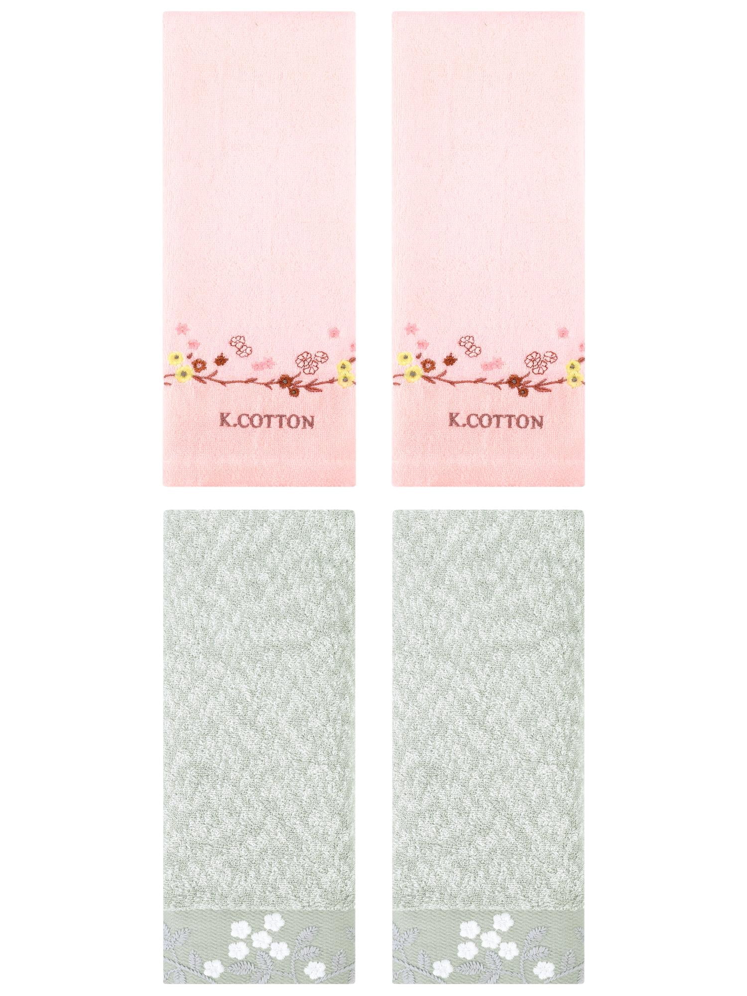 Unique Bargains 4 Pcs Embroidered Hand Towel Green/Pink 14" x 28"/13" x 29"