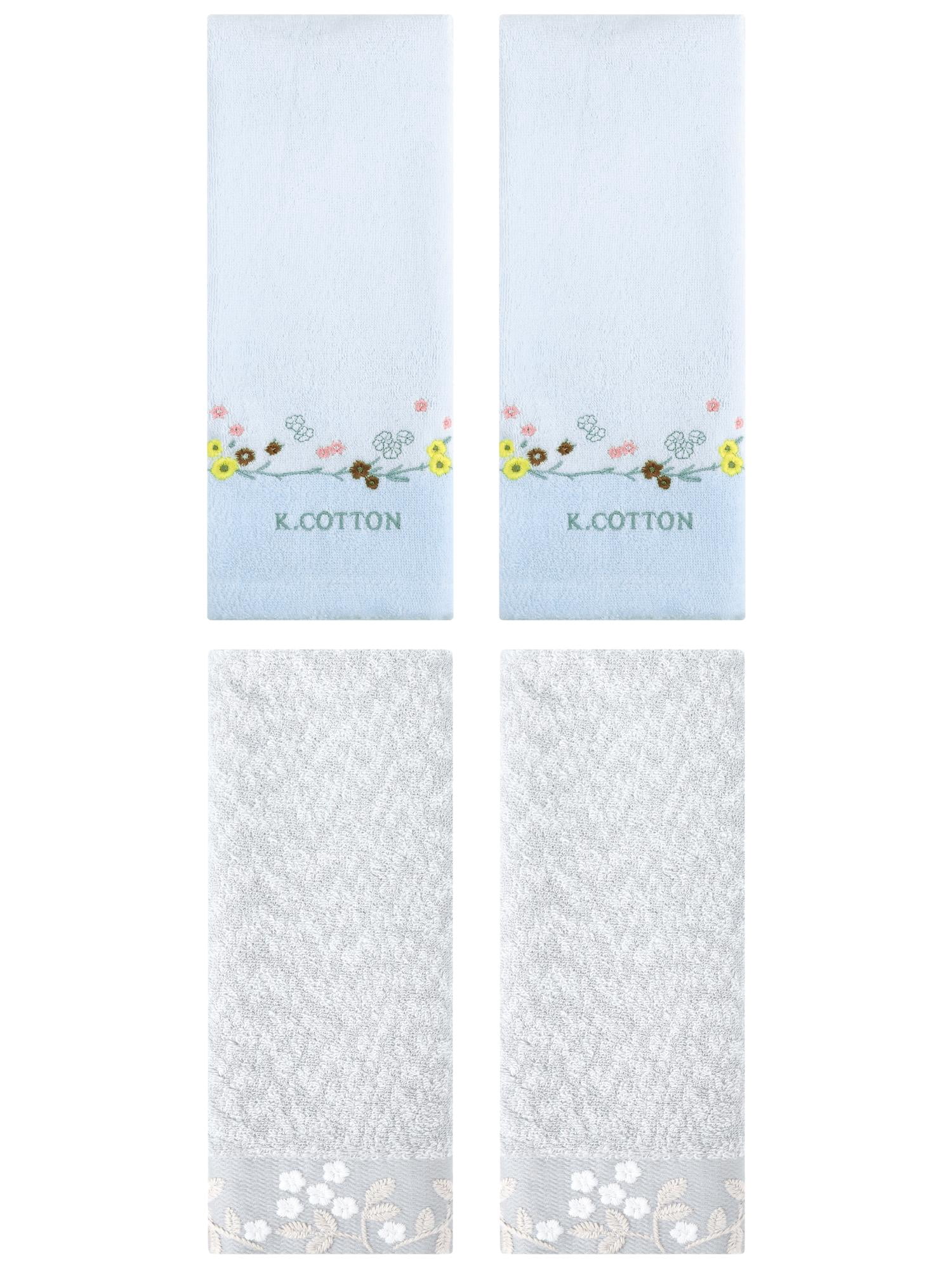Unique Bargains 4 Pcs Embroidered Hand Towel Grey/Blue 14" x 28"/13" x 29"