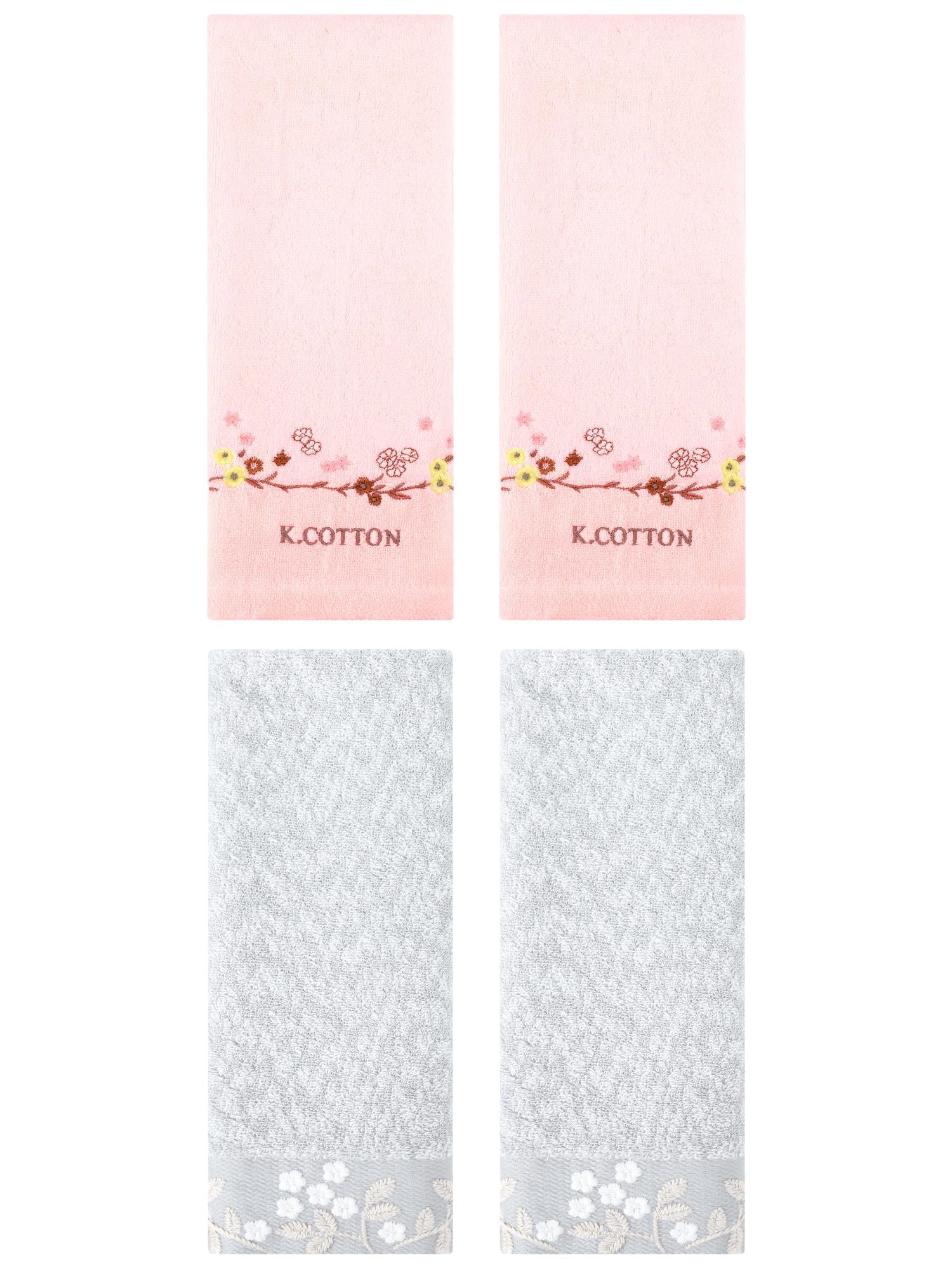 Unique Bargains 4 Pcs Embroidered Hand Towel Grey/Pink 14" x 28"/13" x 29"