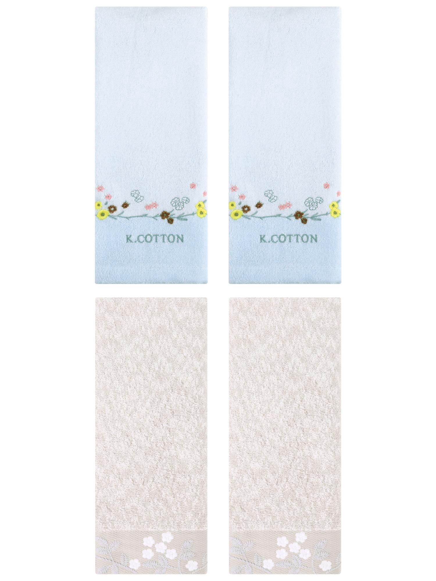 Unique Bargains 4 Pcs Embroidered Hand Towel Light Brown/Blue 14" x 28"/13" x 29"