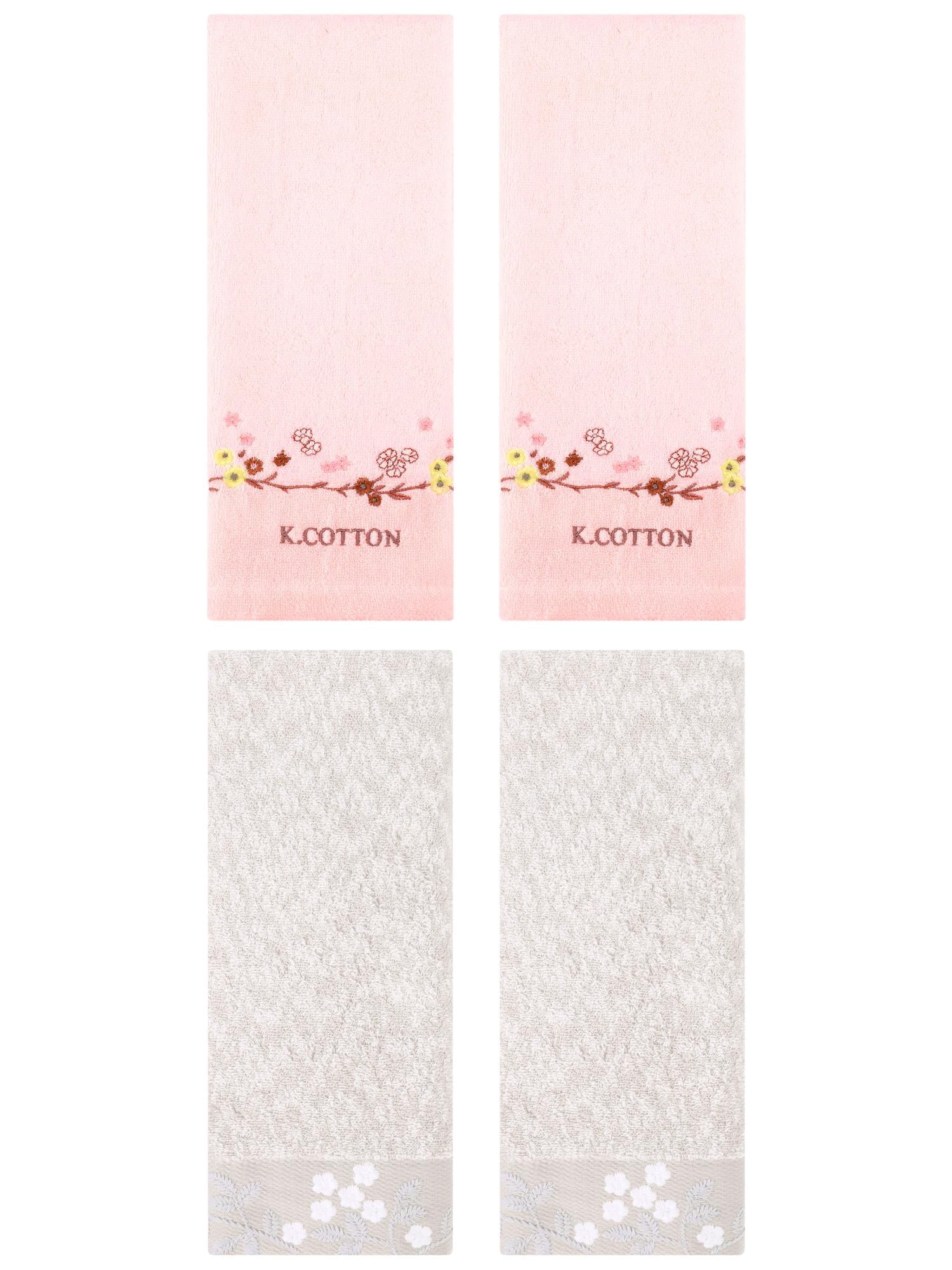 Unique Bargains 4 Pcs Embroidered Hand Towel Light Brown/Pink 14" x 28"/13" x 29"