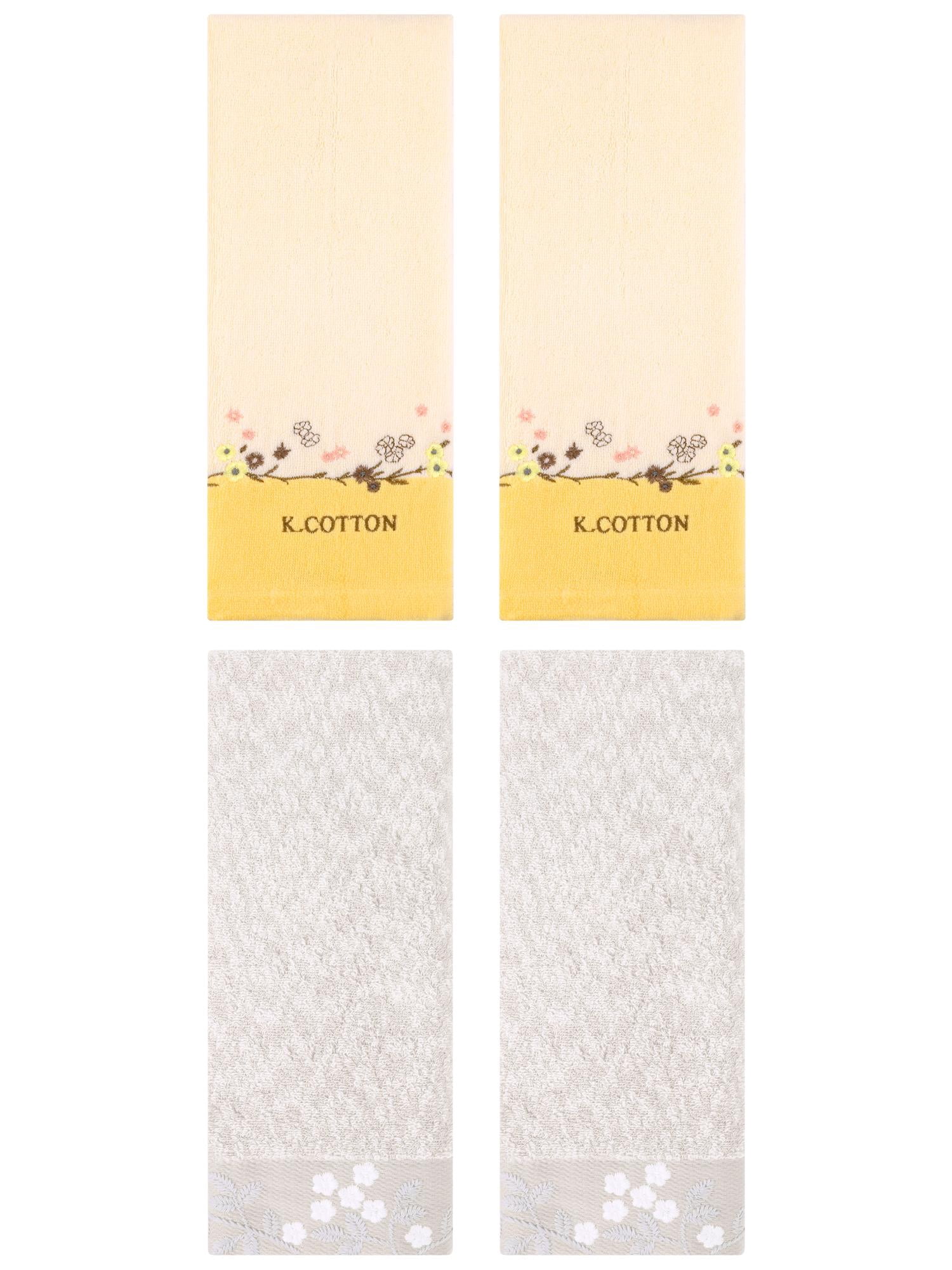 Unique Bargains 4 Pcs Embroidered Hand Towel Light Brown/Yellow 14" x 28"/13" x 29"