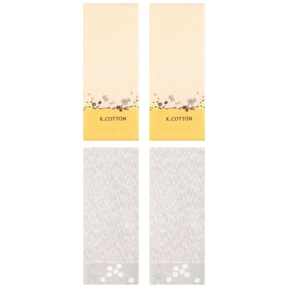 Unique Bargains 4 Pcs Embroidered Hand Towel Light Brown/Yellow 14" x 28"/13" x 29"