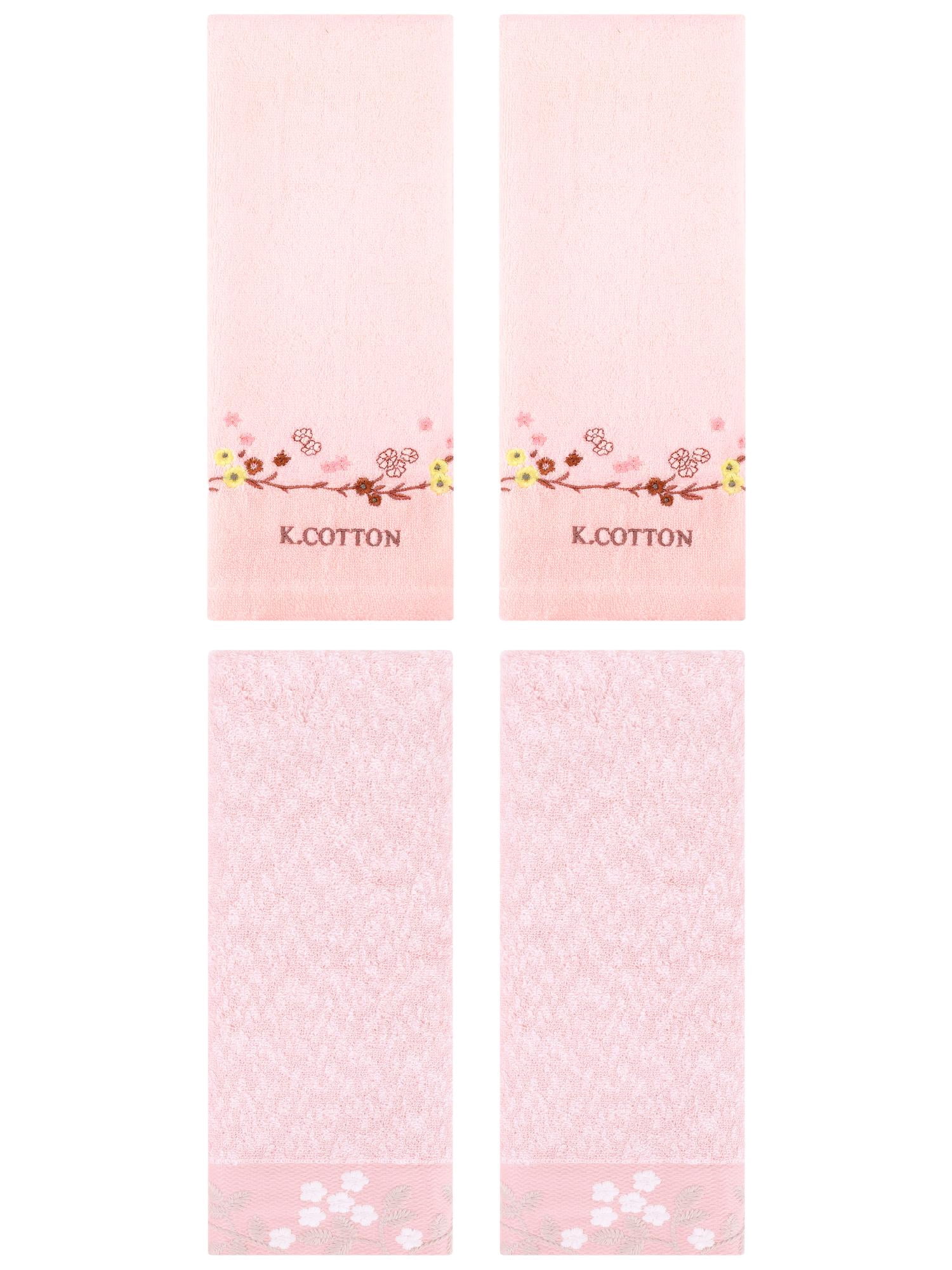 Unique Bargains 4 Pcs Embroidered Hand Towel Pink 14" x 28"/13" x 29"