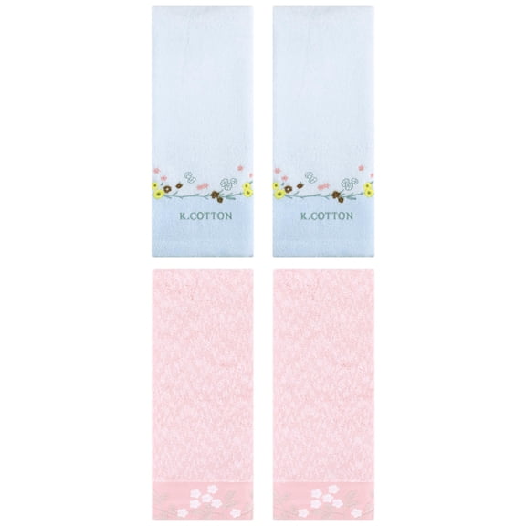 Unique Bargains 4 Pcs Embroidered Hand Towel Pink/Blue 14" x 28"/13" x 29"