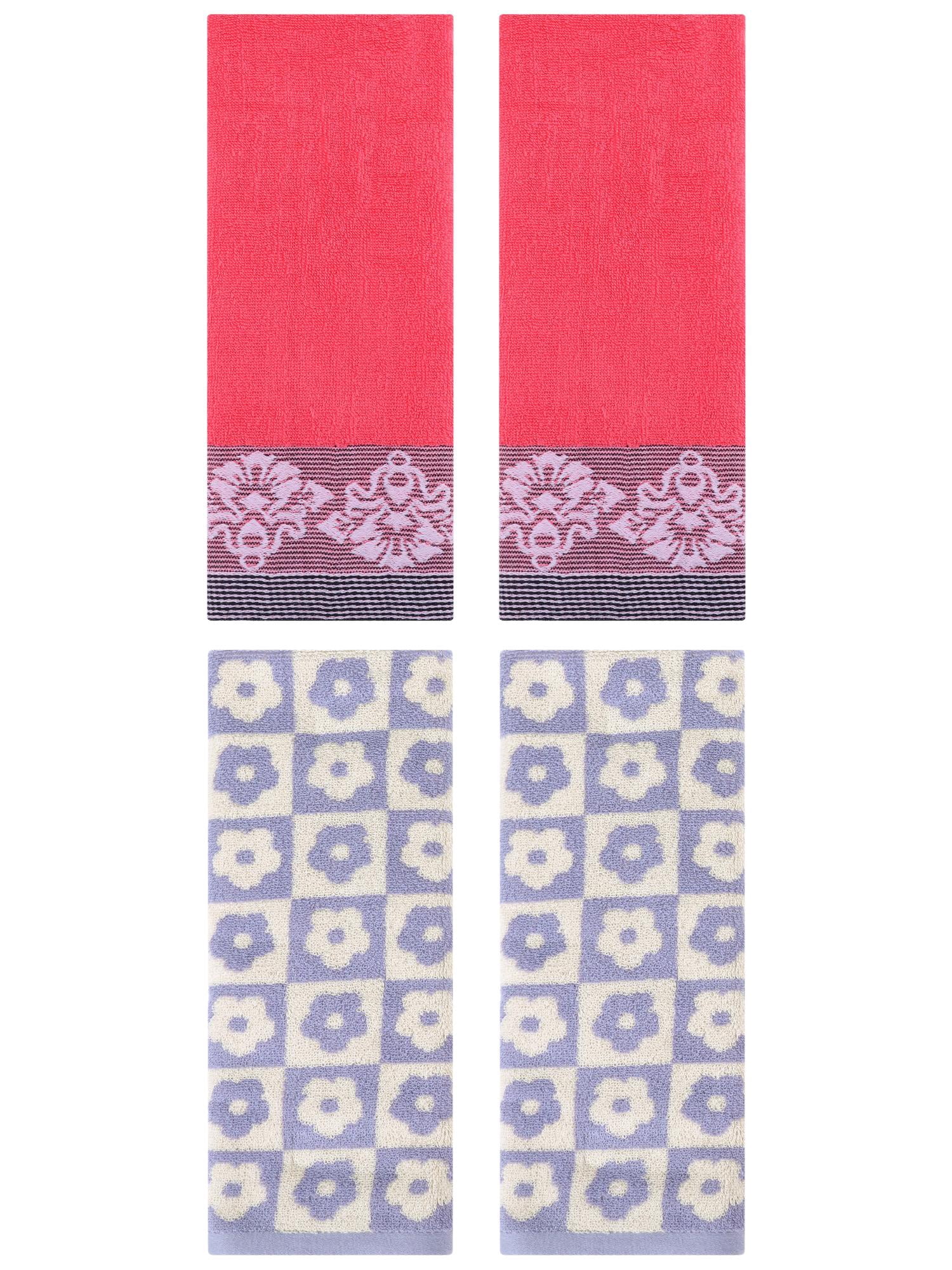 Unique Bargains 4 Pcs Floral Absorbent Hand Towels Purple/Pink 14" x 30"/13" x 29"