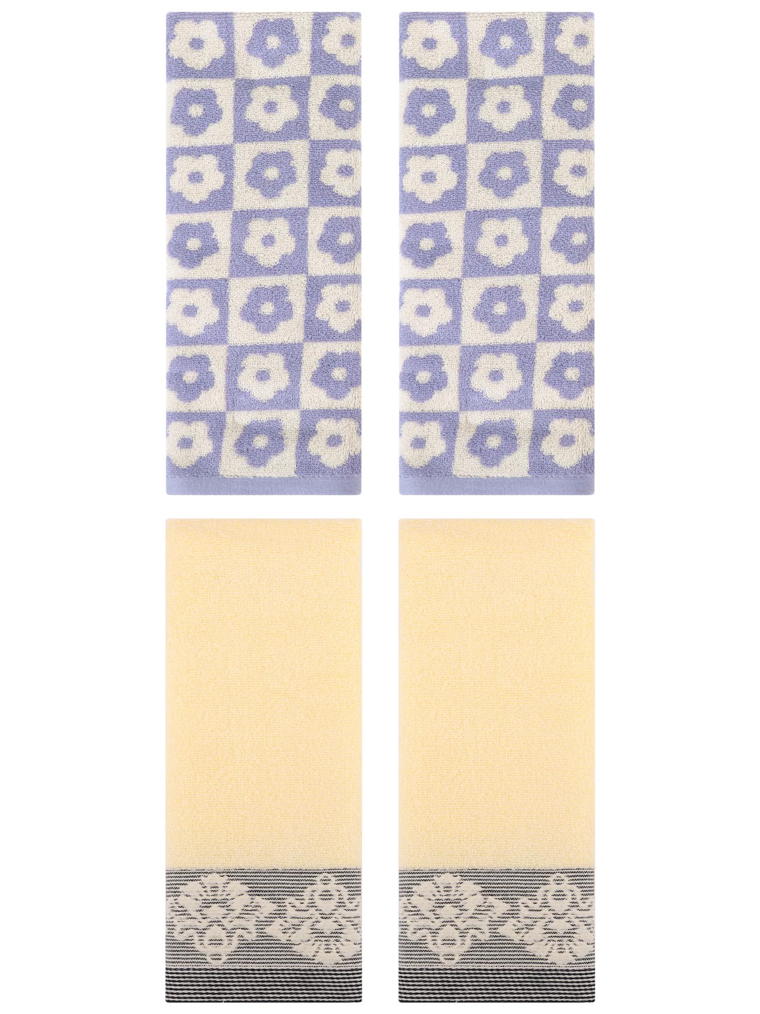 Unique Bargains 4 Pcs Floral Absorbent Hand Towels Purple/Yellow 14" x 30"/13" x 29"