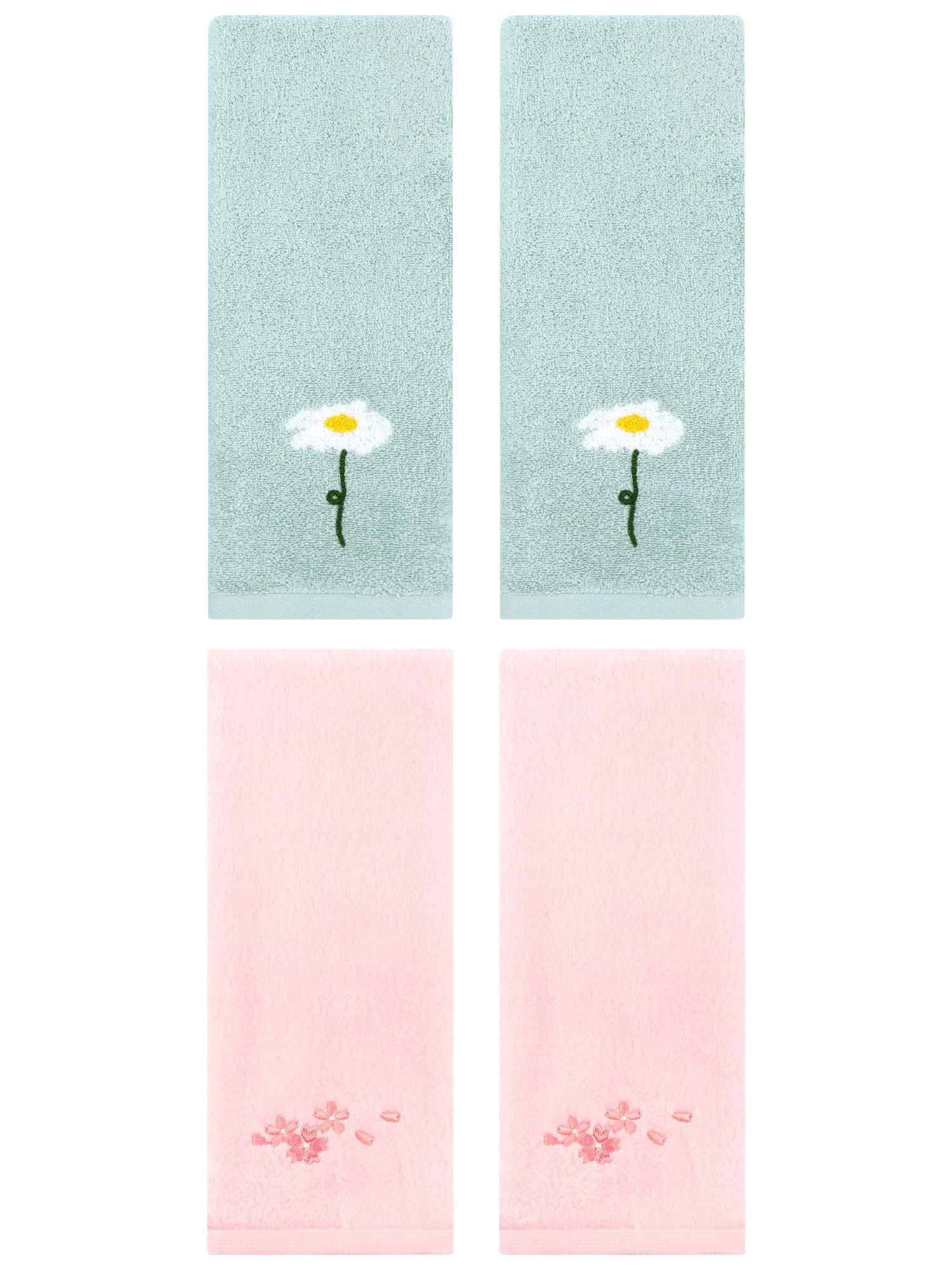 Unique Bargains 4 Pcs Floral Comfy Hand Towel Blue/Pink 13" x 30"/13" x 29"